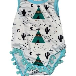 Teal and White Baby Romper with Teepee Print